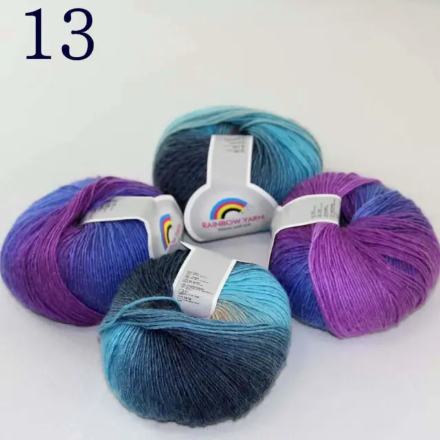 Sale Colorful Rainbow Scarf Shawl Cashmere Wool Hand Knit Yarn 4 Skeins x50g 13