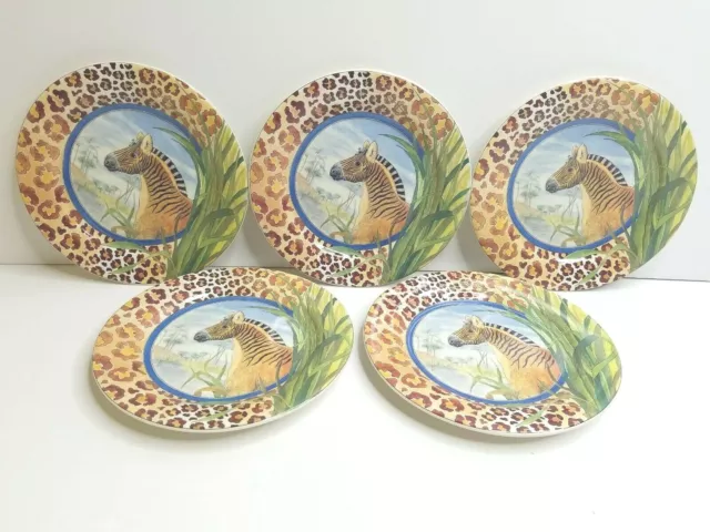 5 Faiencerie De Gien Savane Canape Appetizer Plates Set Zebra Safari France Lot