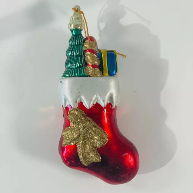 Beautiful Red Plastic Stocking Ornament Filled in Gift Box Christmas Tree Large