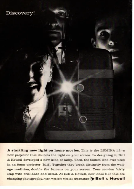 1958 Bell & Howell Lumina F/1.2 Lens 8mm Movie Projector Vintage Camera Print Ad