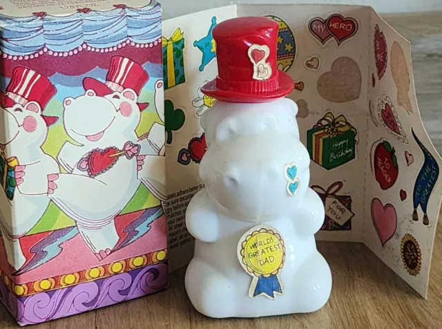 Avon Huggable Hippo Empty White Glass Bottle & Box Adorable Gift Or Display