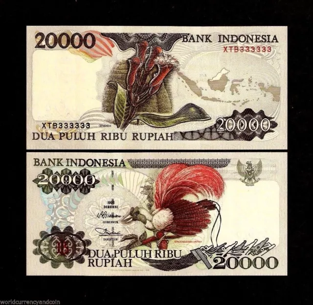 INDONESIA 20000 RUPIAH P-135 1995 Rare SOLID # 333333 REPLACEMENT UNC BANK NOTE