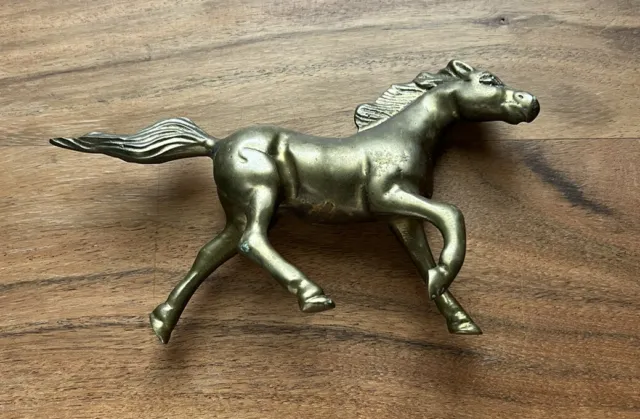 Brass Horse Running Figurine Apx 4.5in X 7 Inches Solid Equestrian Decor