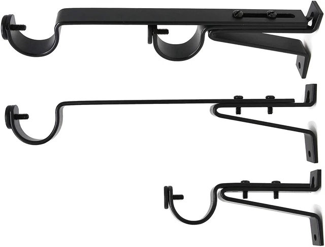Long Double Drapery Curtain Window Rod Bracket Holder, up to 1.25" - Black, 1 Pi