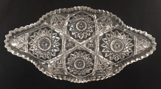 Antique American Brilliant Period Cut Glass Ice Cream Tray Starburst Pattern