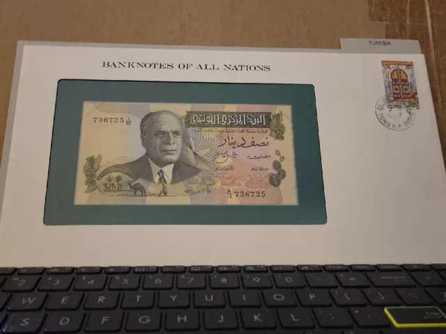 🇹🇳 Banknotes of all Nations Tunisia Half Dinar 1973 P-69 UNC  050523-13