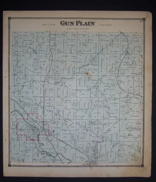 1873 original Plat Atlas page GUN PLAINS TOWNSHIP, Michigan