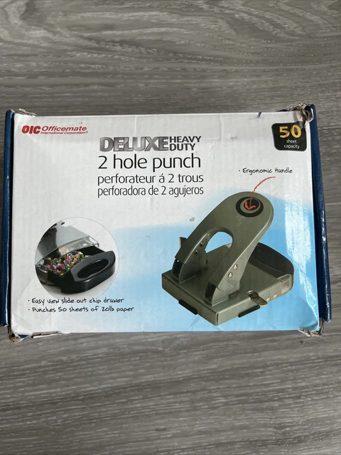 Officemate 50-Sheet, Deluxe Two-Hole Punch, 1/4" Holes, Gray/Blue (OIC90101)