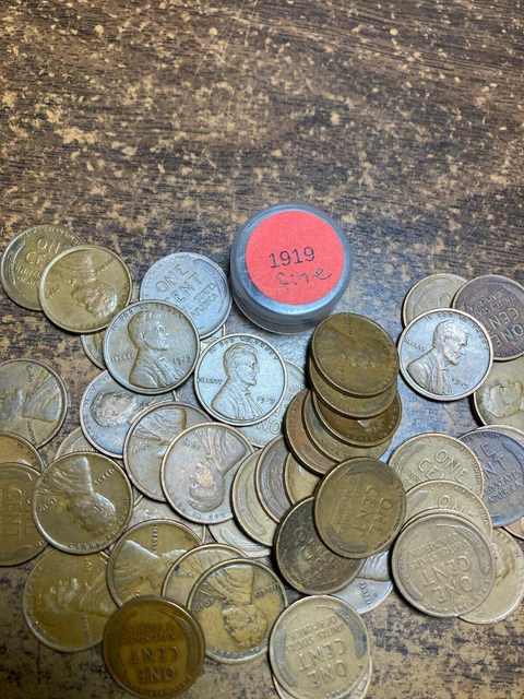 1919-P LINCOLN WHEAT CENT PENNY ROLL, "ALL COINS IN "FINE" CONDITION" 50 coins!
