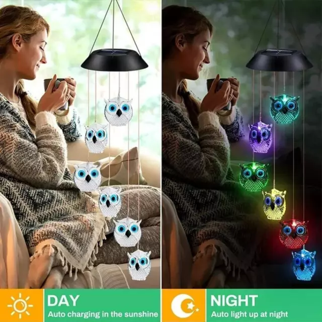 Solar Wind Chimes, Owl LED Solar Powered Wind Chimes Lamp Color Changing Ligh .⭐ 2