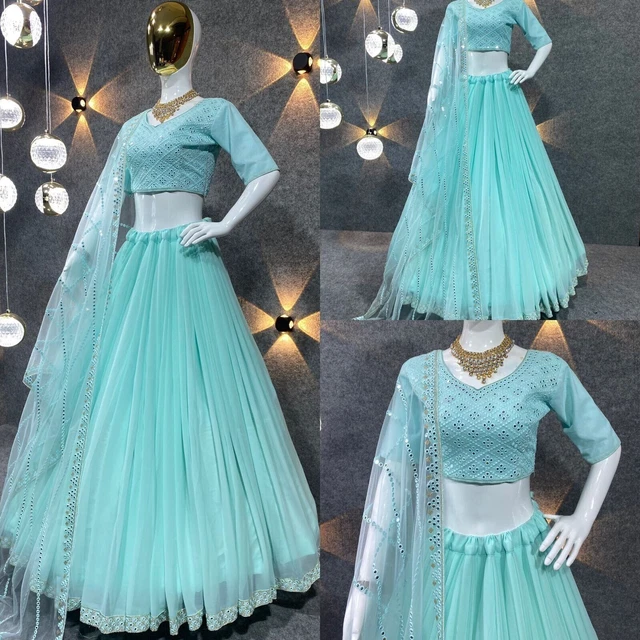 Lehenga Choli Con Dupatta Completo Cucito – Abito Indiano In Seta Per Donne – Collezione Nitimatta