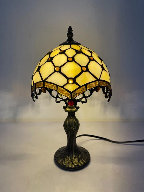 Enjoy Tiffany Style Table Lamp Gold Stained Glass Crystal Beans Vintage H14*W8in