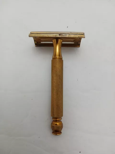 Vintage Gillette TECH Gold Tone DE Safety Razor