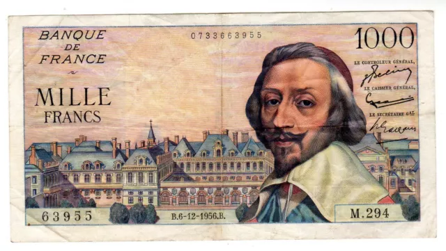 FRANCE Billet 1000 FRANCS 06/12/1956 RICHELIEU FAY°42 63955 M.294 TTB