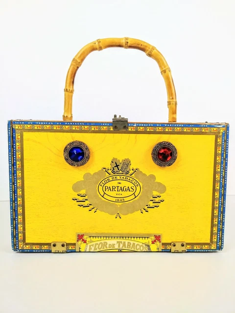 Flor De Tabacos Partagas Wooden Cigar Box Purse With Bamboo Handle