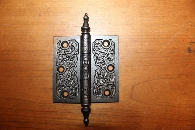 3-1/2" x 3-1/2" Ornate Steeple Tipped Cast Iron Victorian Eastlake Hinge F-5