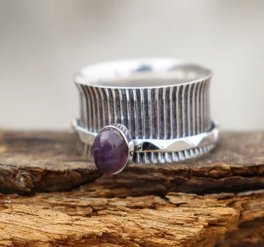Amethyst Gemstone Spinner Ring Womens Accessories 925 Sterling Silver Gifts MB53