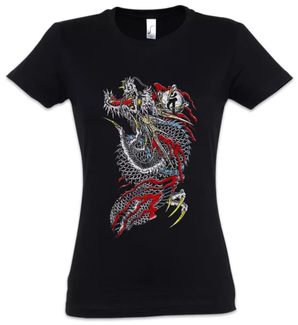 Yak Dragon Damen T-Shirt Chinesischer Japan Japanischer Drache Tattoo Samurai