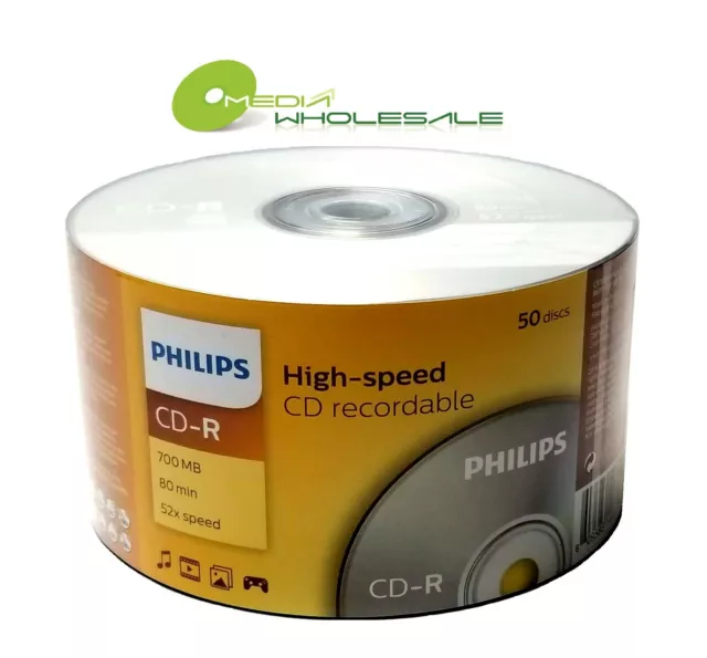 50 PHILIPS Blank 52X CD-R CDR Branded Logo 700MB 80min Media Disc