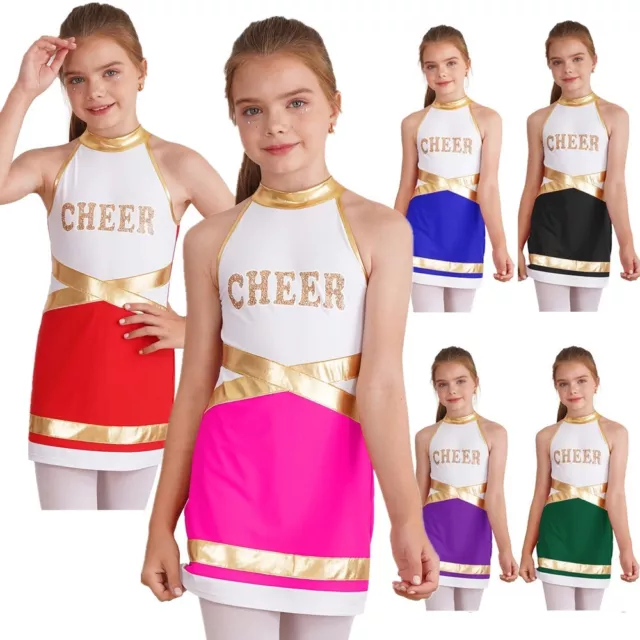 Kids Girls Cheer Leader Dress Invisible Zipper Cheerleading Costume Theme Party