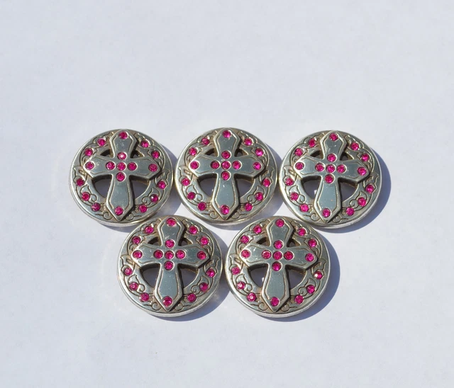 Menge 5 enmon Pink Strass Kreuz Concho Leder Western Tack Silber Gürtel