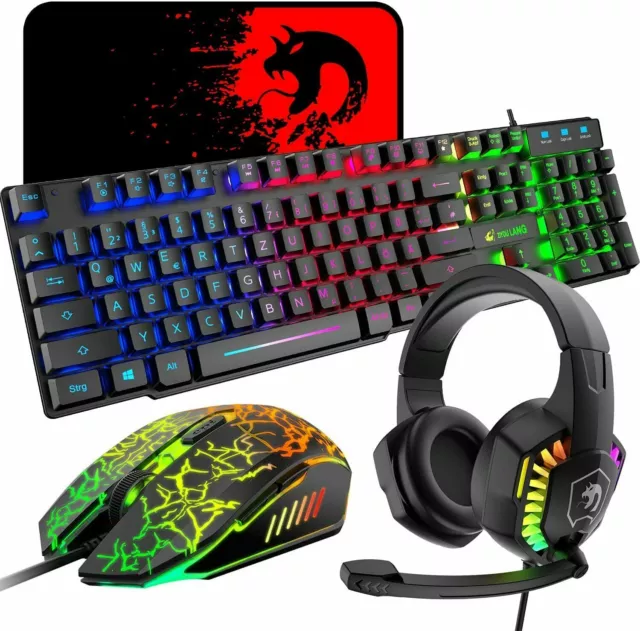 Deutschem Layout Kabelgebundene Gaming-Tastatur-Maus und RGB-Headset Set Rainbow