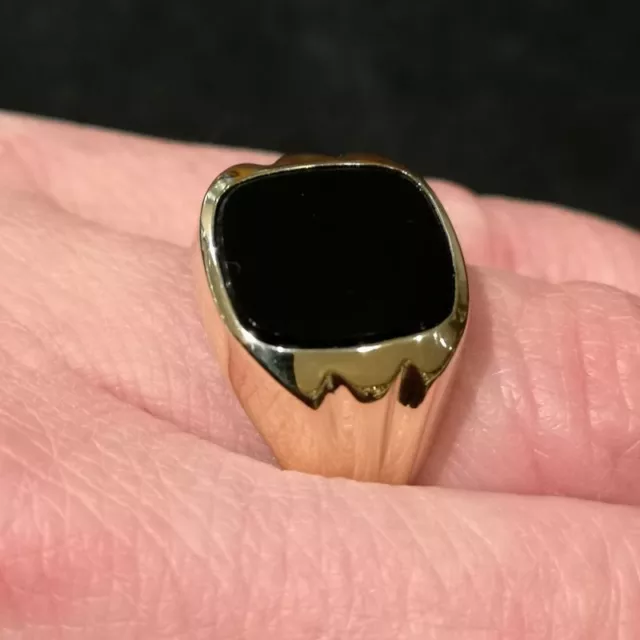 Vintage Chevalière Bague pour Hommes en Or Avec Ungraviertem Noir Onyx