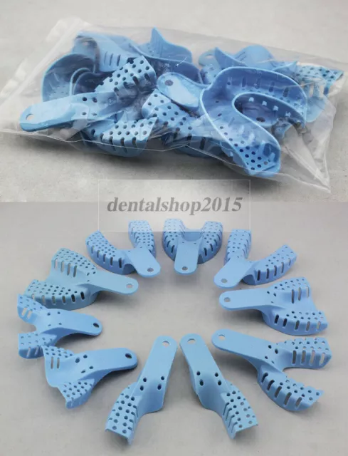 20pcs impression trays dental plastic lower+upper  blue disposable size 1-10#