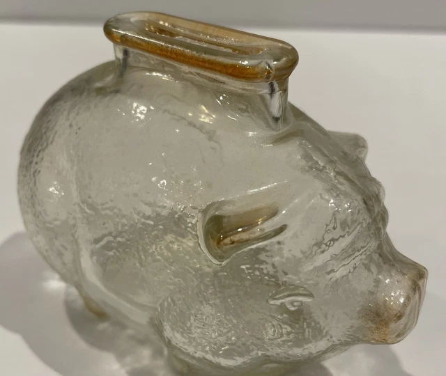 Vtg Anchor Hocking Vaseline Textured Glass Pig Piggy Coin Bank - VG light amber