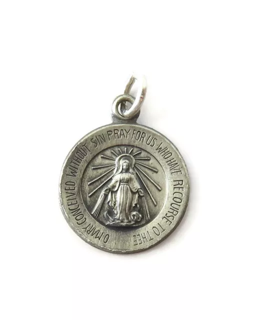 Sterling Silver 0.925 Round Miraculous Virgin Mary Medal Necklace Pendant Charm