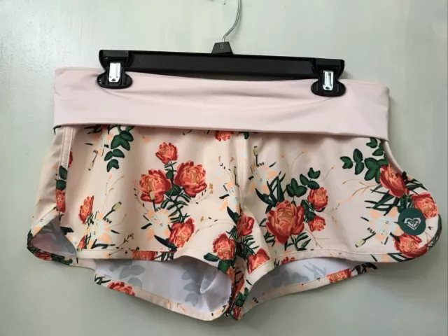 Roxy Peach floral womens Swim Shorts fold over waist Size M Medium