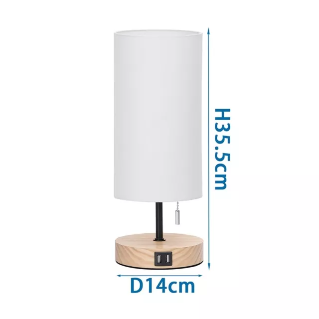 Lampada Da Tavolo Scrivania E27 In Legno Comodino Abatjour Doppia Porta Usb