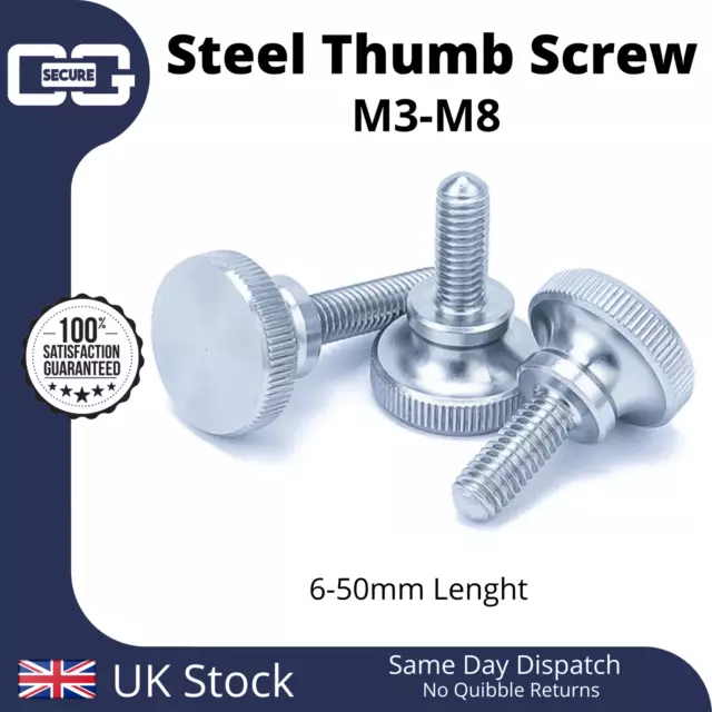 Steel Knurled Thumb Screw M3 M4 M5 M6 M8 Step Bolt 6mm to 50mm - Zinc Plated