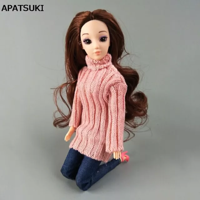 Pink Knitted Tops Clothes Sweater For 1/6 Doll Jeans Pants Hat For 11.5in Doll