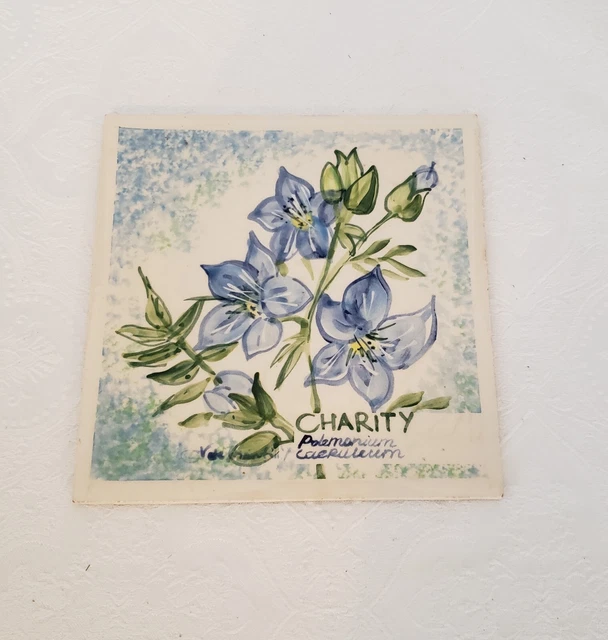 H & R Johnson Porcelain Tile Handpainted Made In England Blue Floral 6X6 Trivet