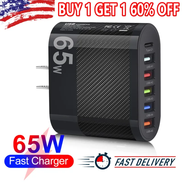 6Port USB Hub Wall Charger Travel Fast Charging Station AC Power Adapter US Plug