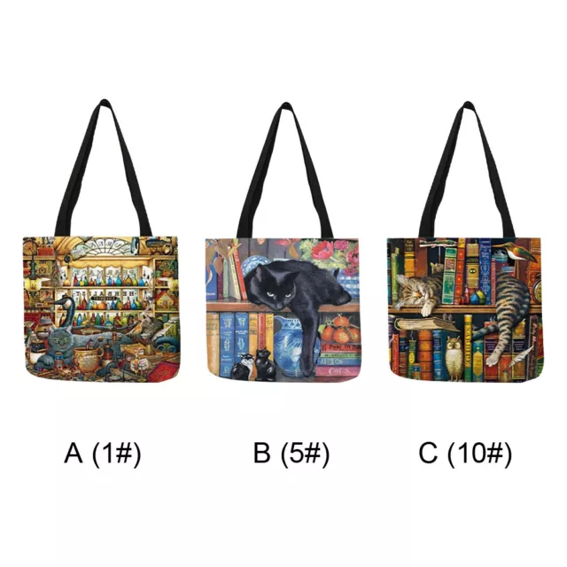 Capacity With Handles Linen Digital Print Daily Shopping Bag Waterproof