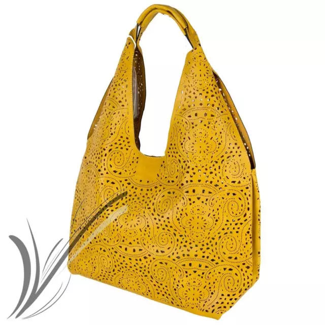 Borsa traforata gialla donna grande da lavoro shopping bag con tracolla borsello