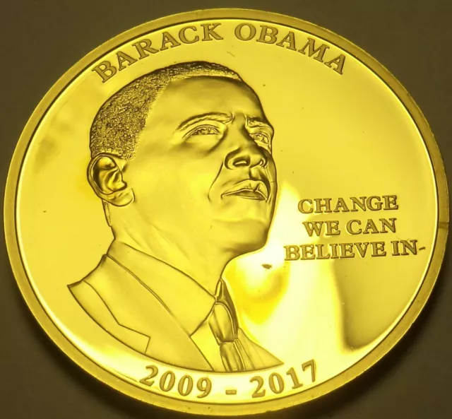 Gold Plated Proof Barack OBama~Change We Can Beleive In 40mm Medallion~Free Ship
