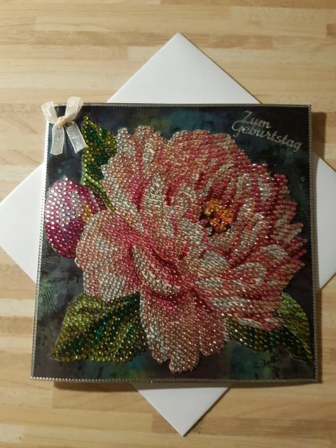 Geburtstagskarte Pfingstrose  Diamond-Painting  Echte Handarbeit