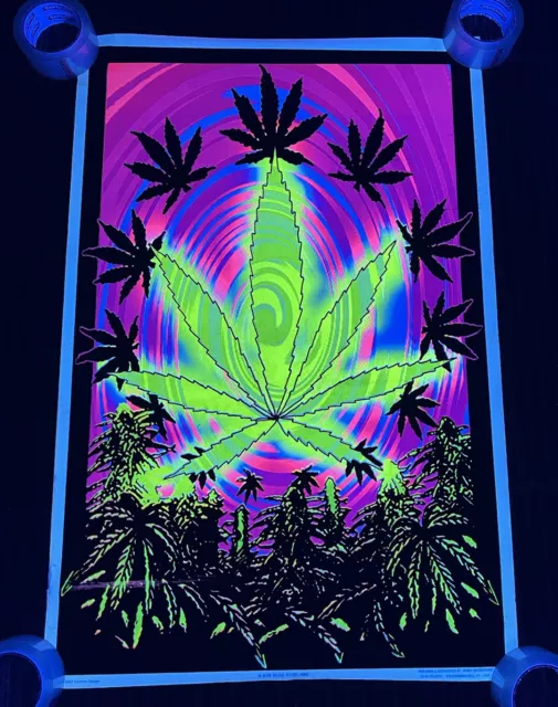 Vintage 2003 Bud Sublime Marijuana Leaf Flocked Blacklight 23”x34” Poster USA