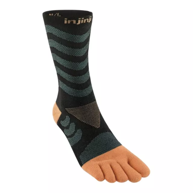 Injinji Women's Ultra Run Crew Toe Sock Peach Black XS/S Shoe Size 5-8.5