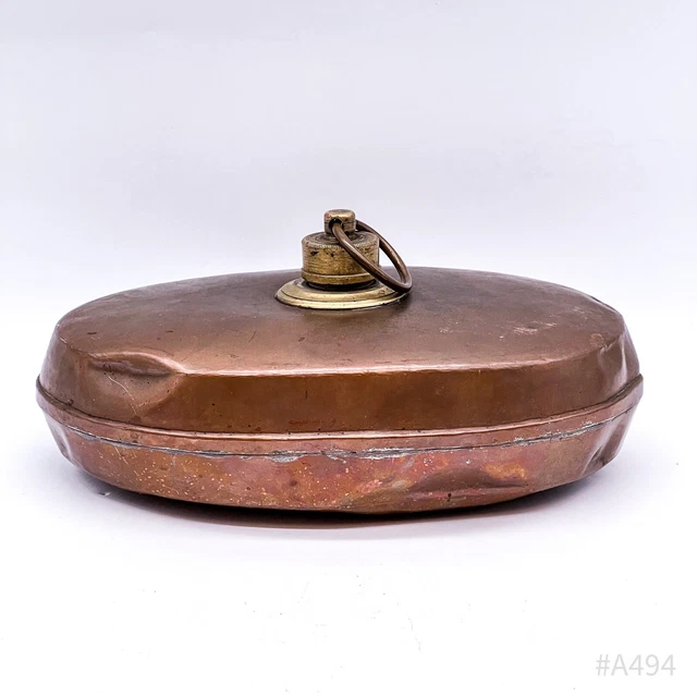 Antike Kupferbettflasche, Bettflasche, Wärmflasche aus Kupfer oval 25x10cm