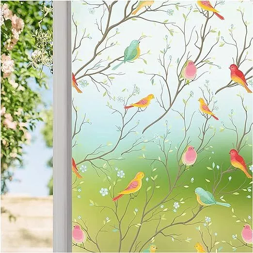 2M Frosted Bird Removable Window Film Privacy Stained Cling Static Glass Sticker