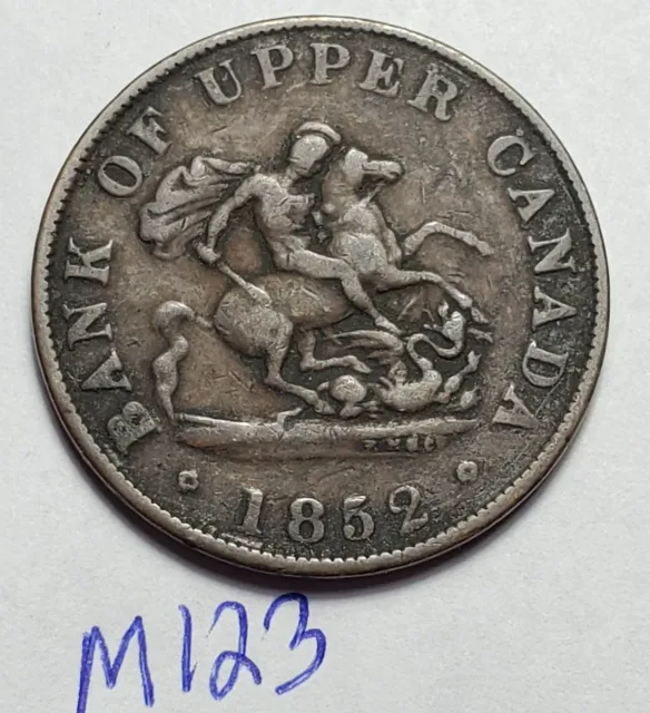 1852 Dragon Slayer Bank Of Upper Canada  Half penny Token  M123