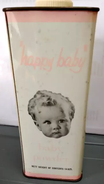 Vintage tin of "Happy Baby" baby talcum powder 1960s -18.5 cm tall - Ming Ram co