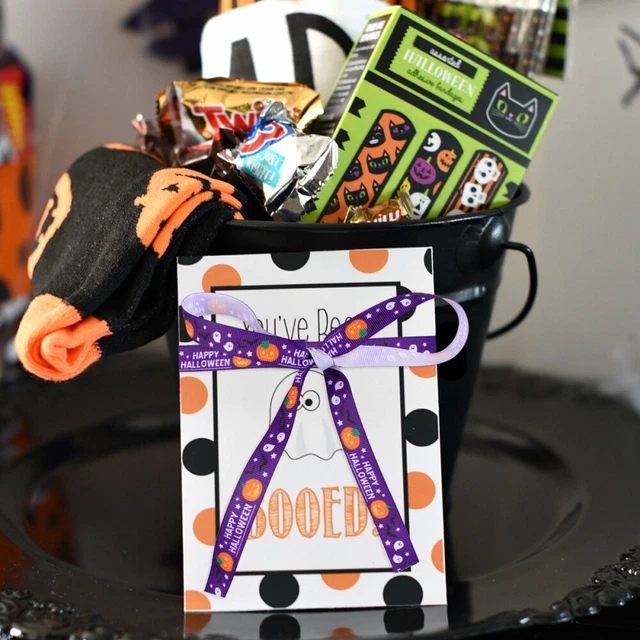 3 Pcs Halloween Ribbon Polyester Ghost Printed Gift Ribbons Presents