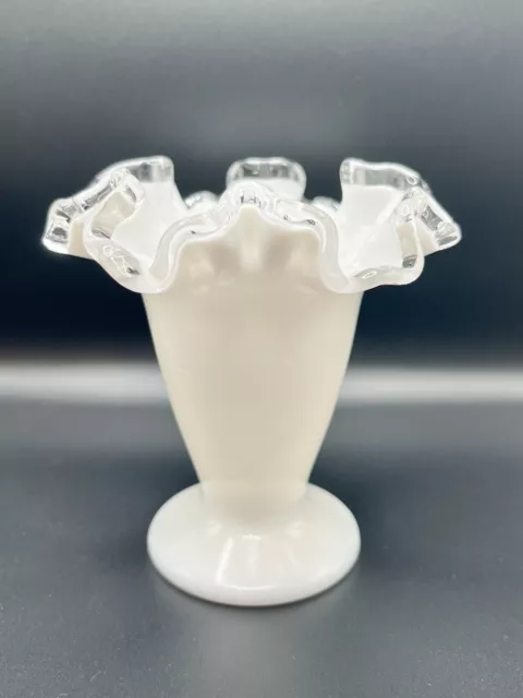 Vintage Fenton Ruffled Silvercrest Milk Glass Crimped Edge Vase