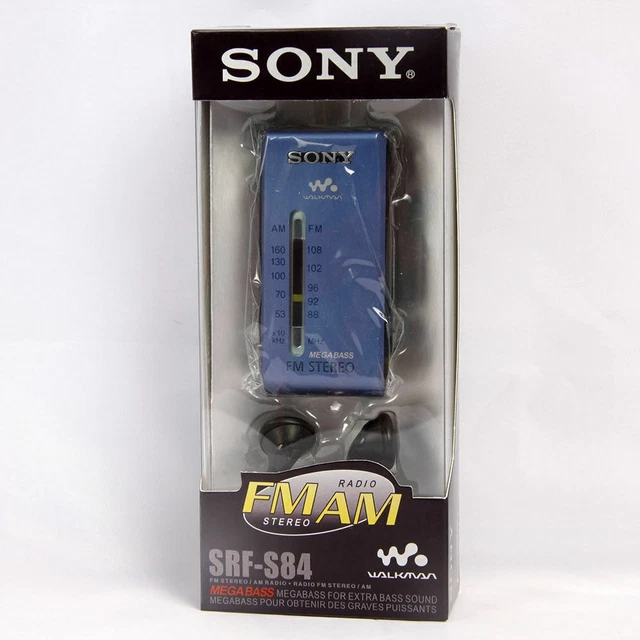 SRF-S84 Super Compact FM/AM Radio Walkman – Analogue Tune, Silver/Blue/Gold