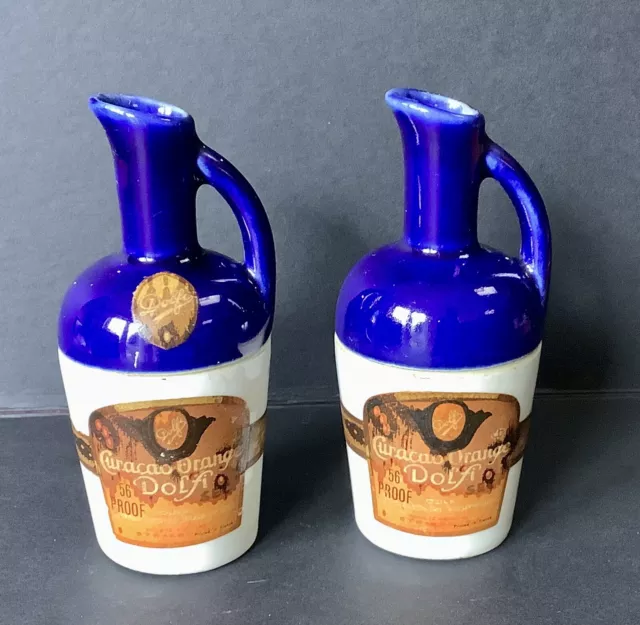 Dolfi Two Vintage Miniature Ceramic Jugs DOLFI France Curacao Orange